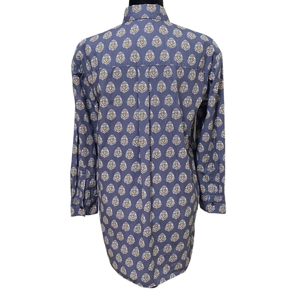 Madewell Blue Medallion Print Tunic XS High Low Hem Button Front Pockets - Picture 4 of 8